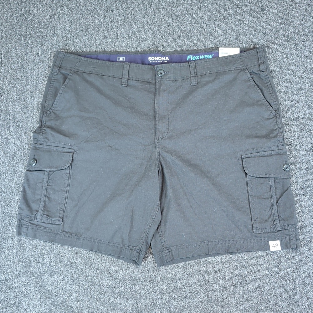 Sonoma Gorpcore Ripstop‎ Cargo Shorts Mens 48 Grey Cotton Flexwear Big and Tall